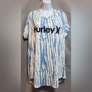Hurley Women's Short Sleeve Casual T Shirt Dress, Blue White , Sz Medium Tie Dye